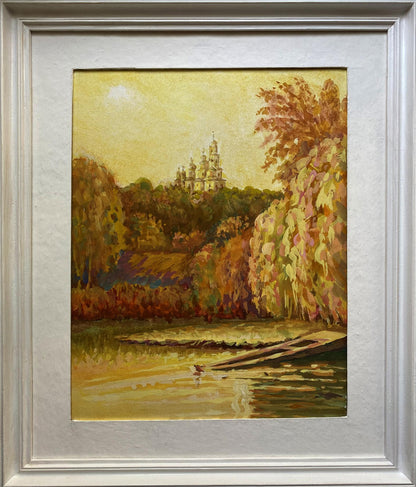 Framed Evening Landscape by Benfialov oil painting of serene autumn scene