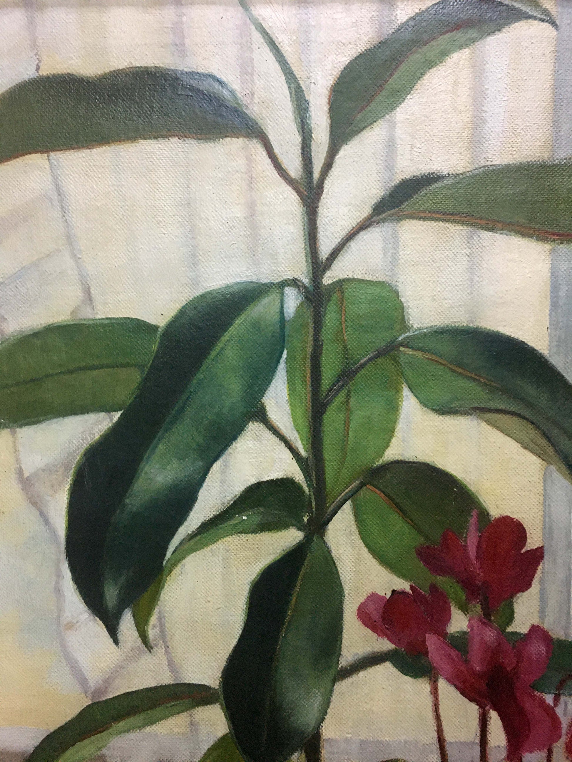 Vibrant red flowering plant oil painting Still life Owiejleising on canvas
