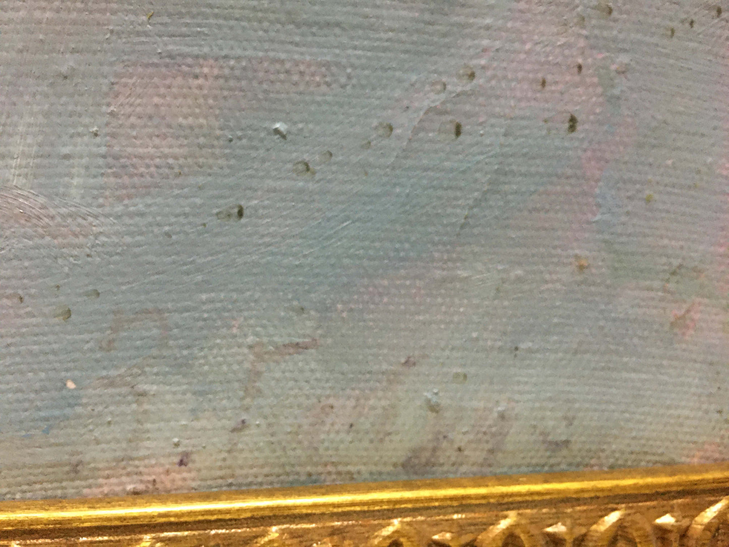 Oil painting Still life by Gaiduk Zinaida Kirillovna, textured blue-pink canvas in gold frame