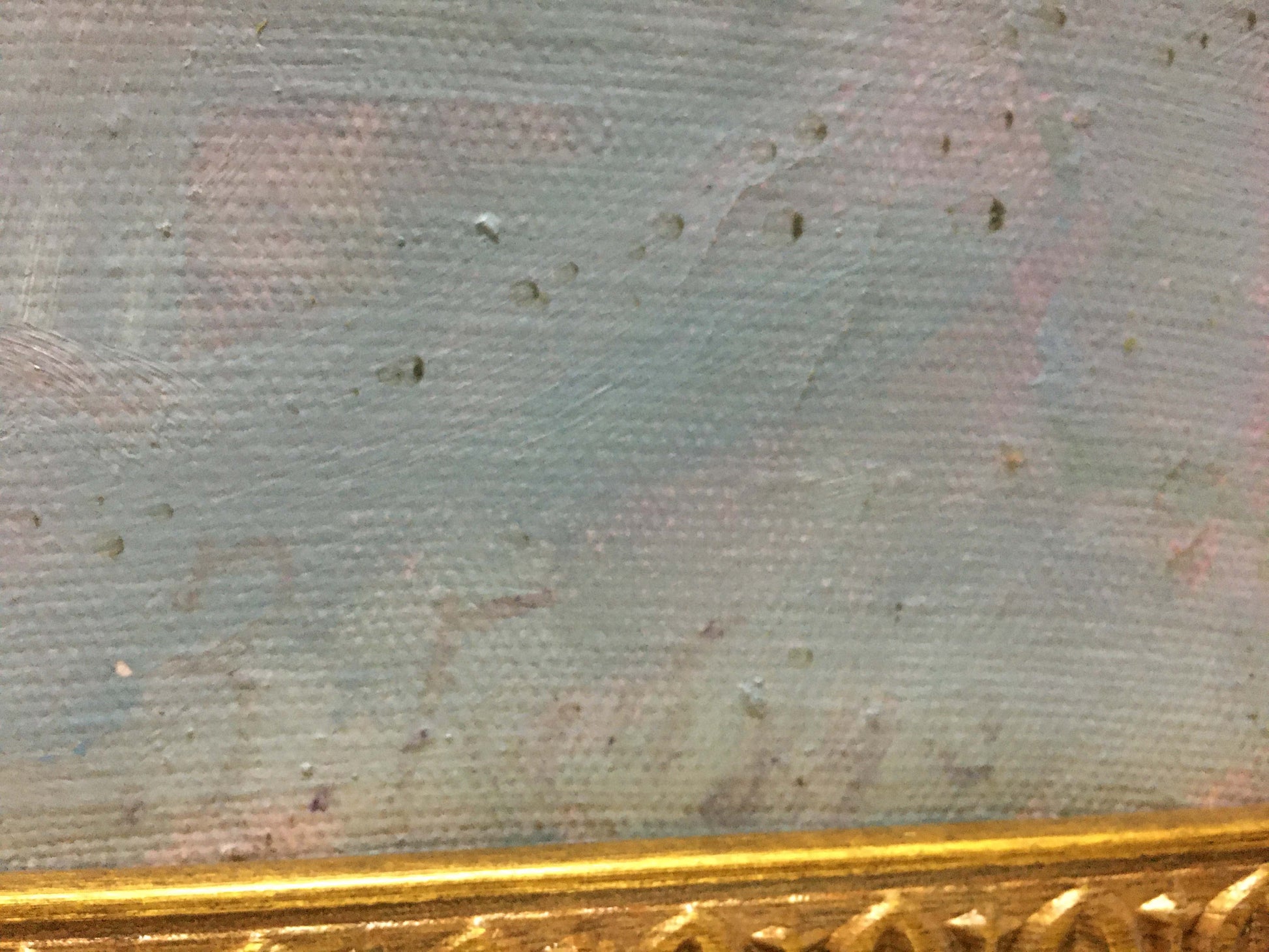 Oil painting Still life by Gaiduk Zinaida Kirillovna, textured blue-pink canvas in gold frame