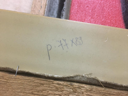 Back of beige plastic panel with markings on Gaiduk Zinaida Kirillovna oil painting