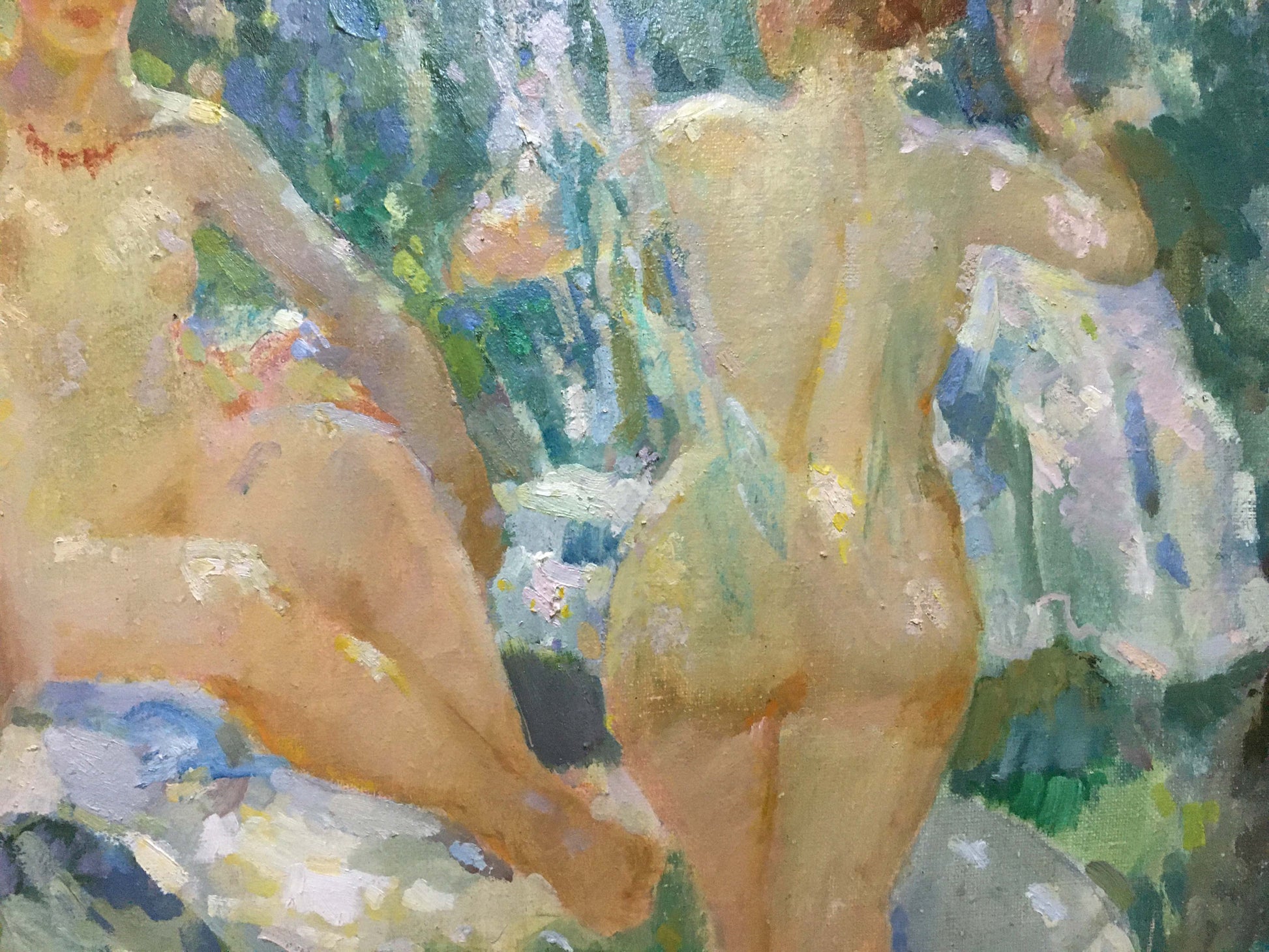 Impressionistic oil painting of nude figures at a lake by Chaus Victor Nikolaevich