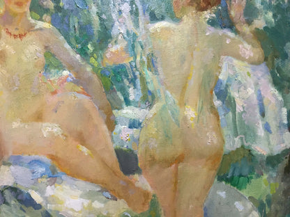 Impressionistic oil painting of nude figures at a lake by Chaus Victor Nikolaevich