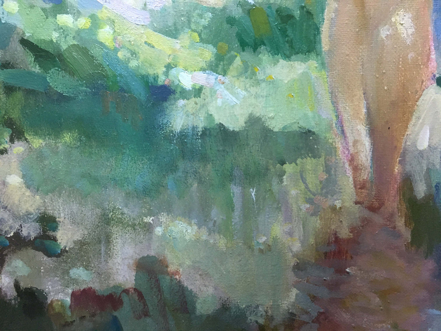 Oil painting At a lake by Chaus Victor Nikolaevich, impressionistic green foliage