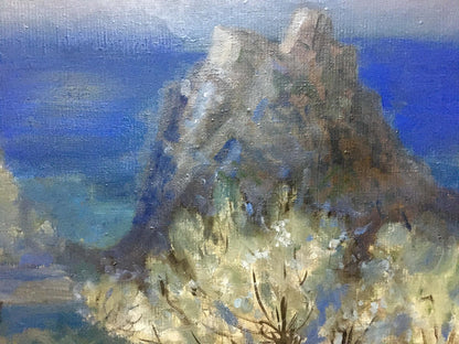 Oil painting of rugged gray rock formation from Bolgatur hill by Rudakov M. Z