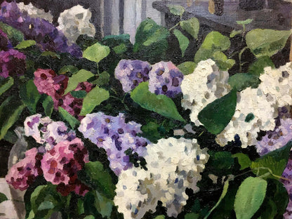 Vibrant oil painting Lilac Chamata by Igor Pavlovich with purple hydrangeas
