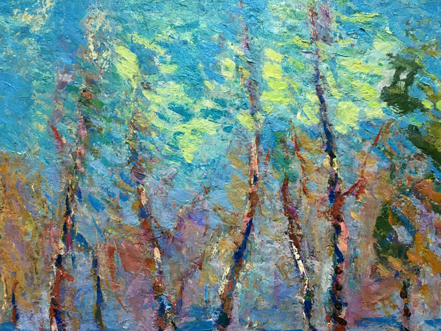 Vibrant impressionist oil painting of birch trees by River Dupliy Sergey Alexandrovich