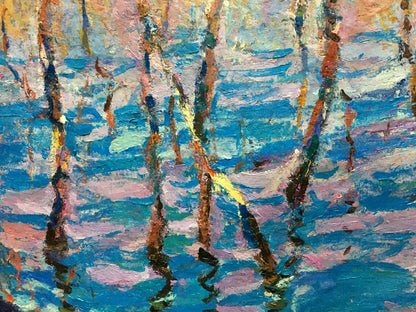 Vibrant impressionist oil painting of birch trees in River by Dupliy Sergey Alexandrovich