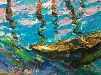 Oil painting River by Dupliy Sergey Alexandrovich with blue green gold strokes