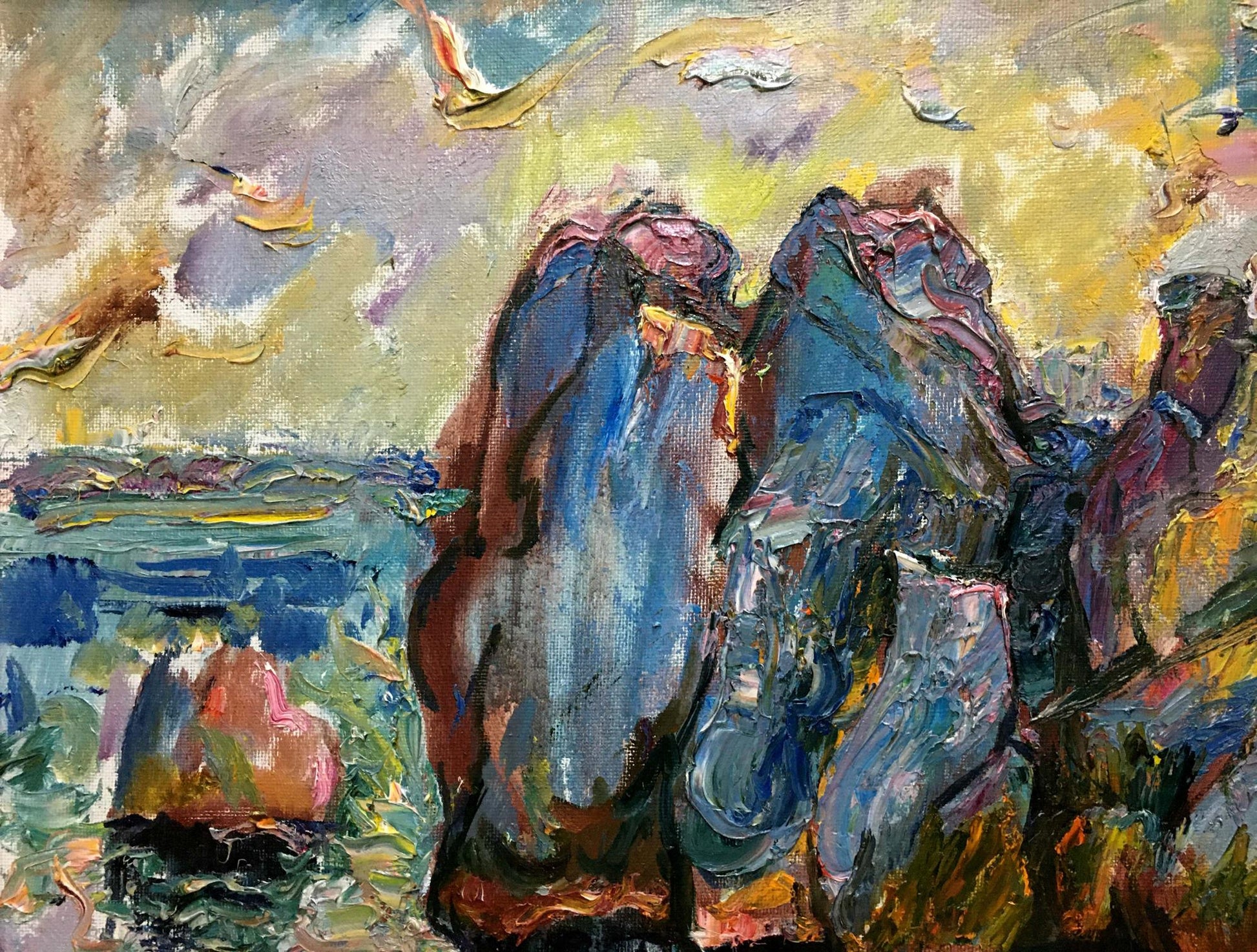 Vibrant impressionist oil painting In the Bay by V. Lebedeva