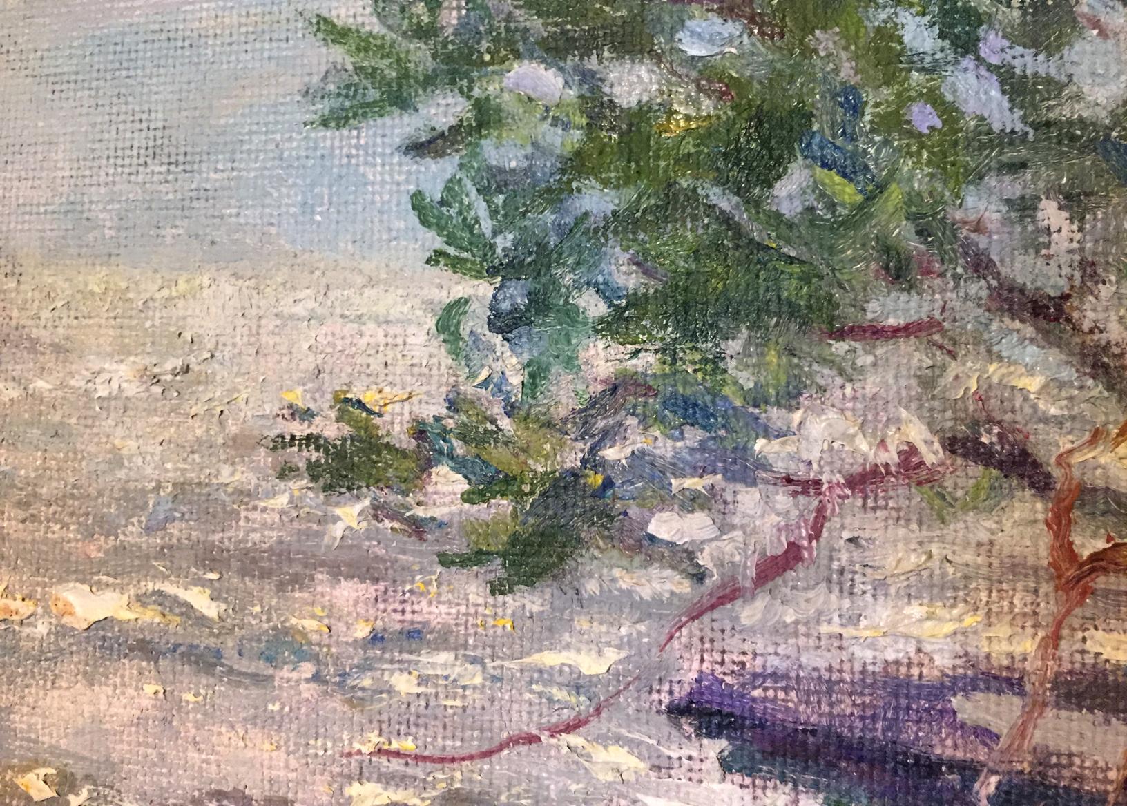 Oil painting by Sea Gavdzinsky Albin Stanislavovich: impressionistic tree with green leaves and white blossoms