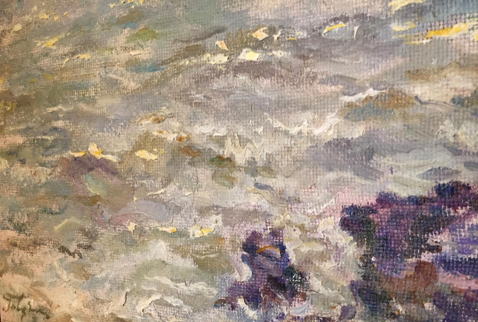 Oil painting Sea Gavdzinsky by Albin Stanislavovich, textured grays and purples