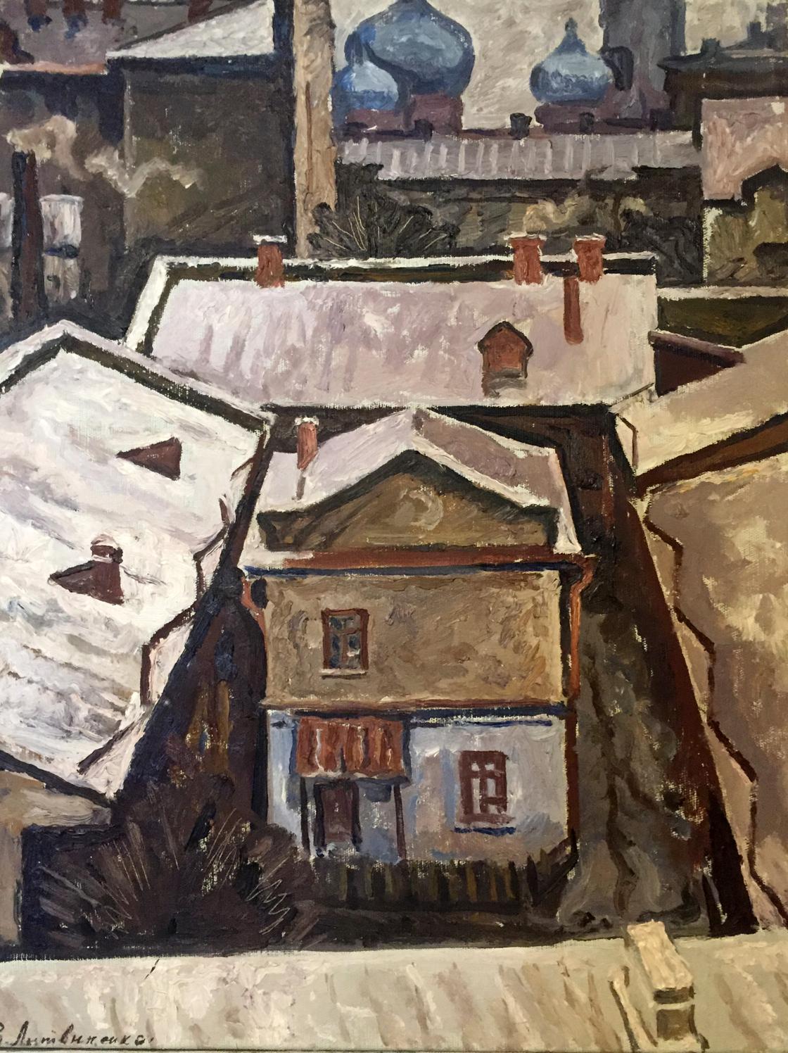 Oil painting by Gavdzinsky Albin Stanislavovich of snow-covered Ukrainian town