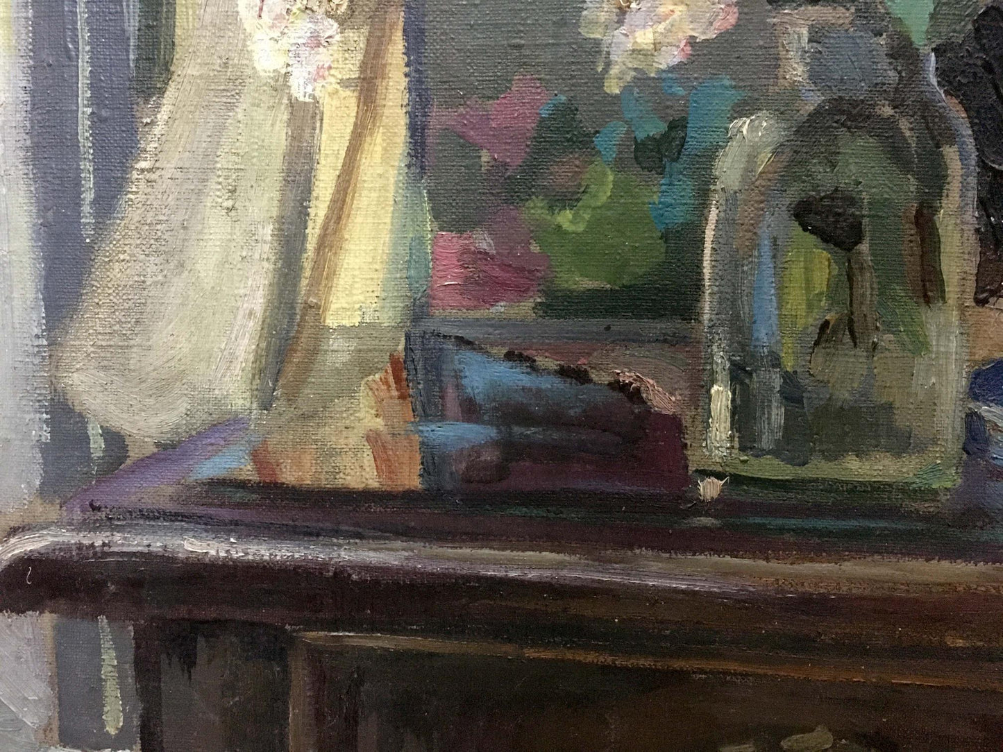Oil painting of tulips and lilacs by Adalbert Mikhailovich Erdeli
