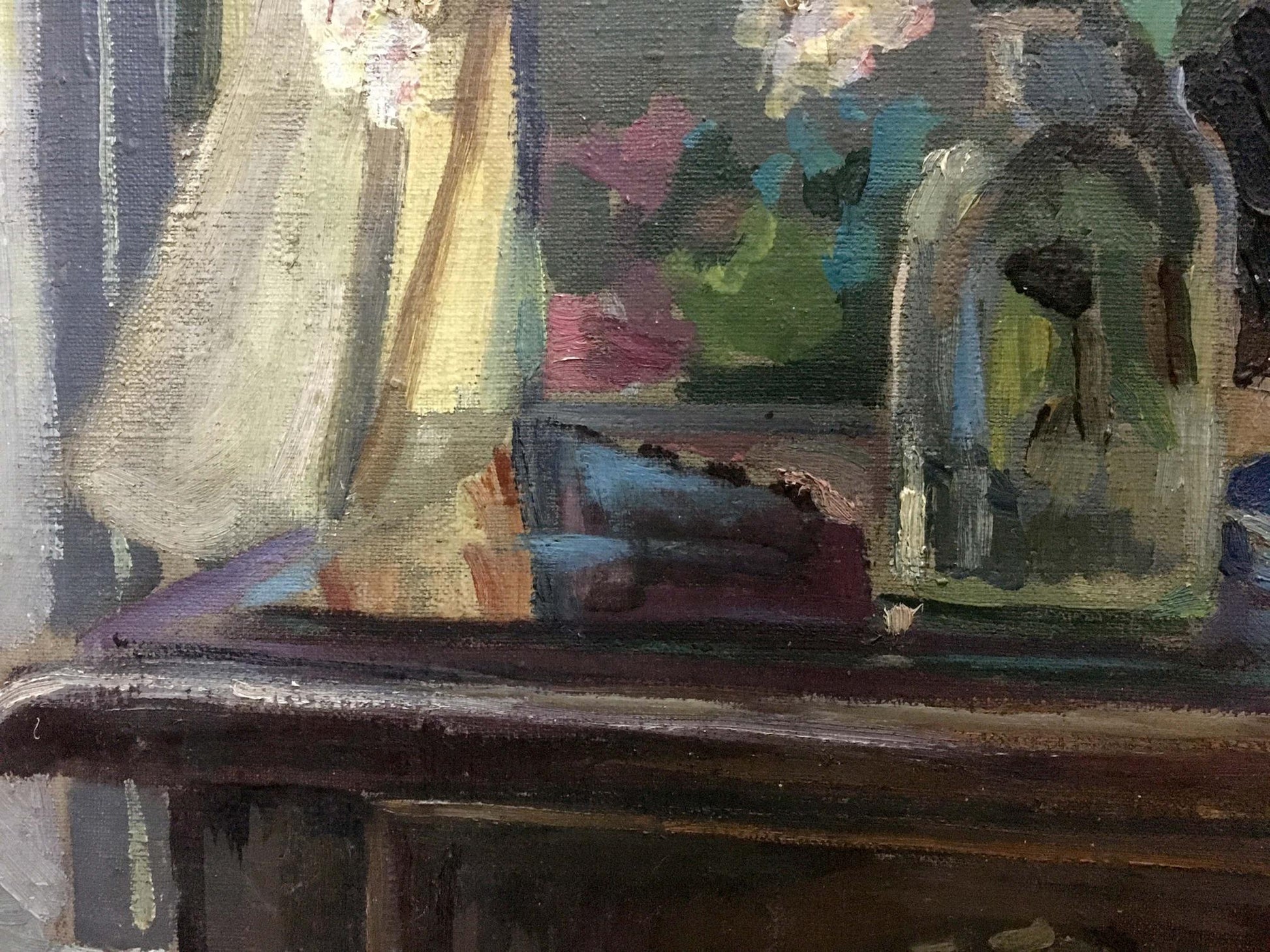Oil painting of tulips and lilacs by Adalbert Mikhailovich Erdeli