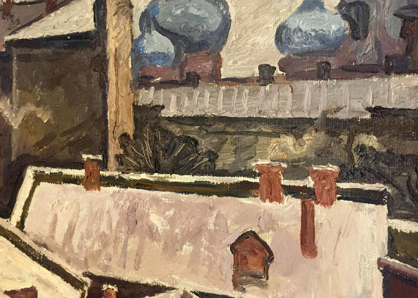 Blue ceramic vases on stone ledge in Gavdzinsky oil painting