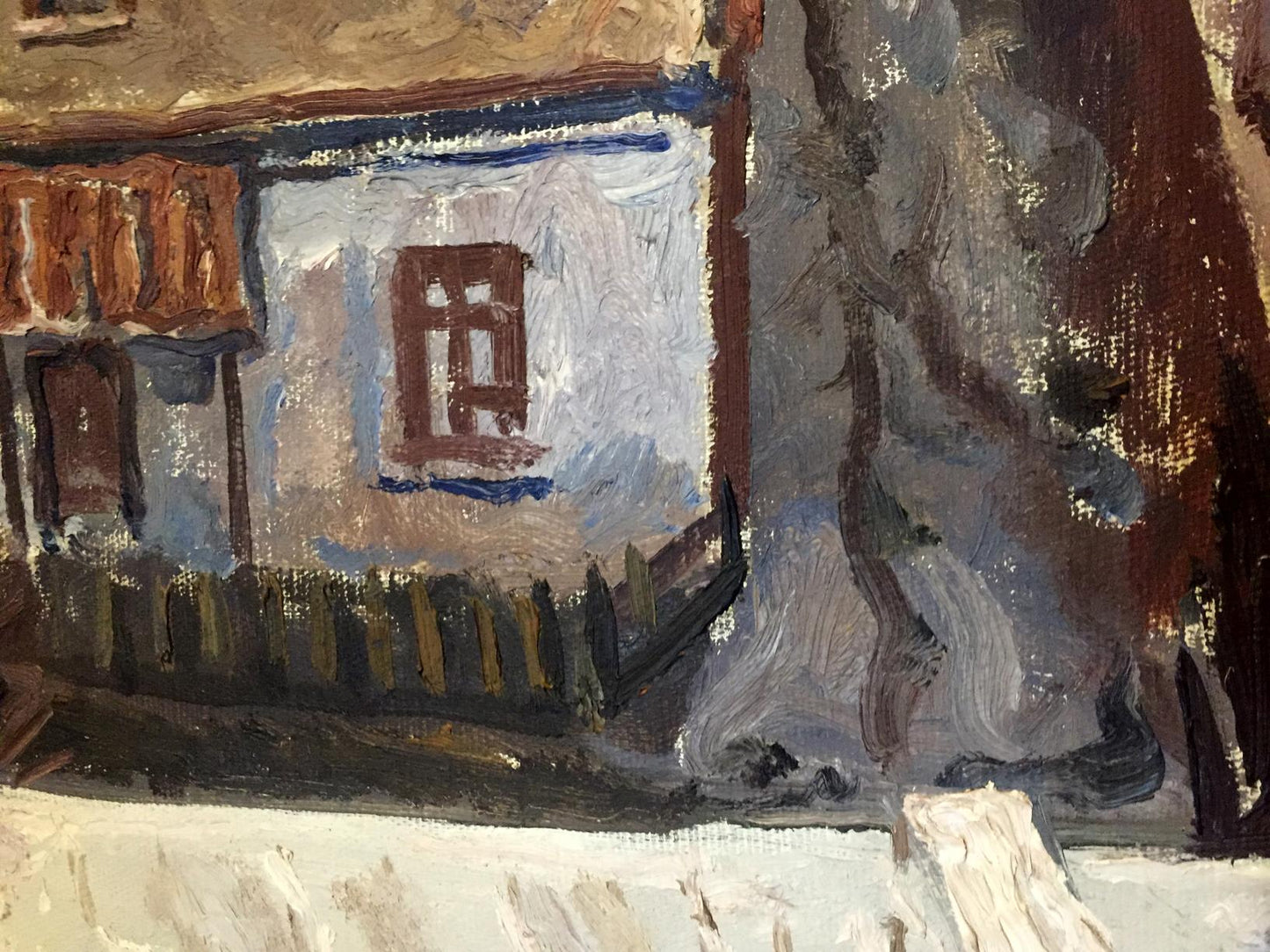 Oil painting by Gavdzinsky Albin Stanislavovich: rustic white house, dark trees