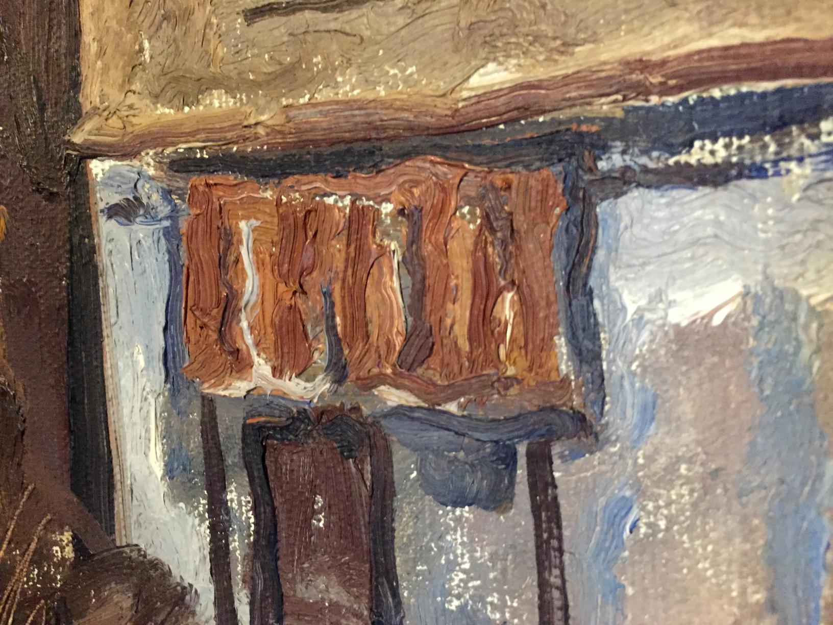 Textured reddish-brown window frame oil painting by Gavdzinsky Albin Stanislavovich