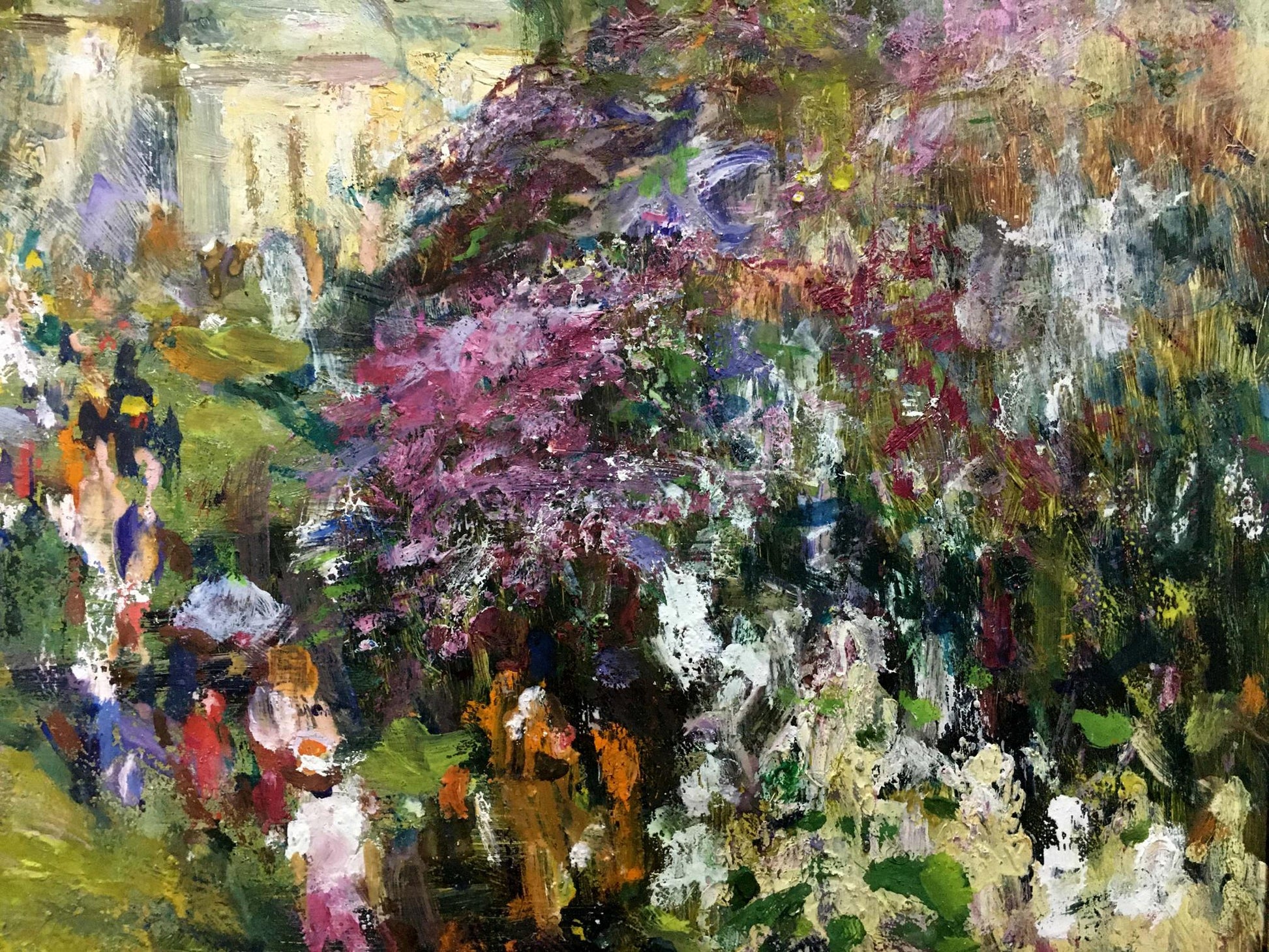 Vibrant impressionistic oil painting by Gubsky Igor Ivanovich of garden with purple blossoms