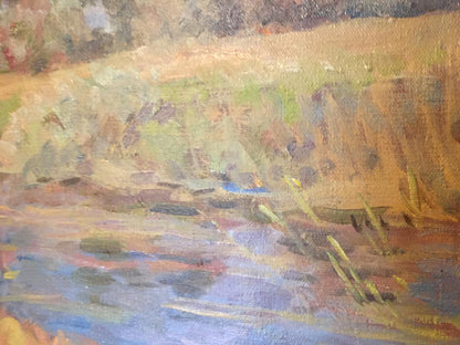 Oil painting Woodlands by Boris Naumovich Rapoport, textured river landscape