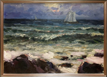 Oil painting Impending Storm by S. Sokolov: turbulent seascape