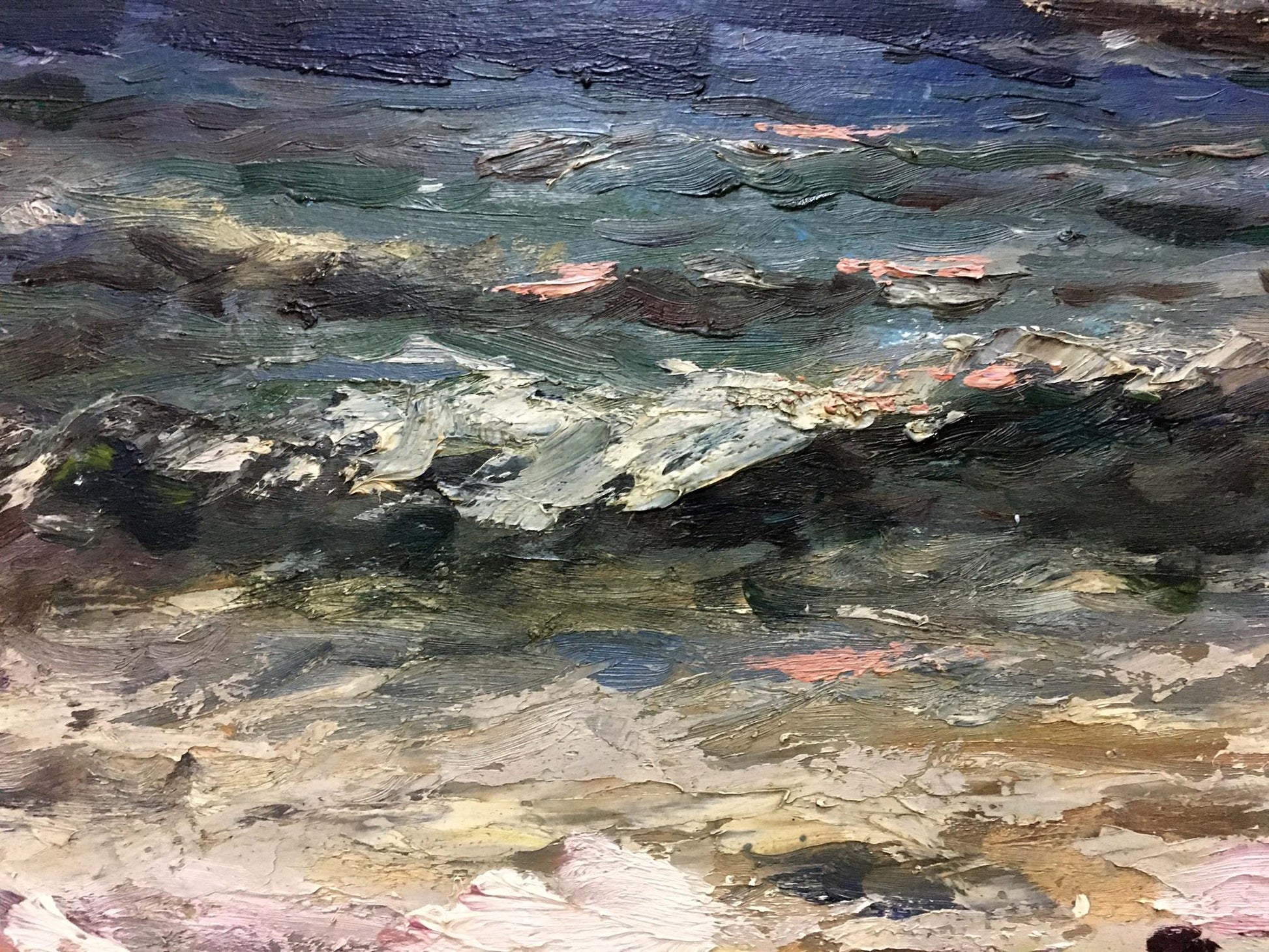 Oil painting Impending Storm by S. Sokolov: turbulent ocean waves