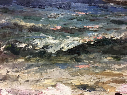 Oil painting Impending Storm by S. Sokolov: turbulent ocean waves