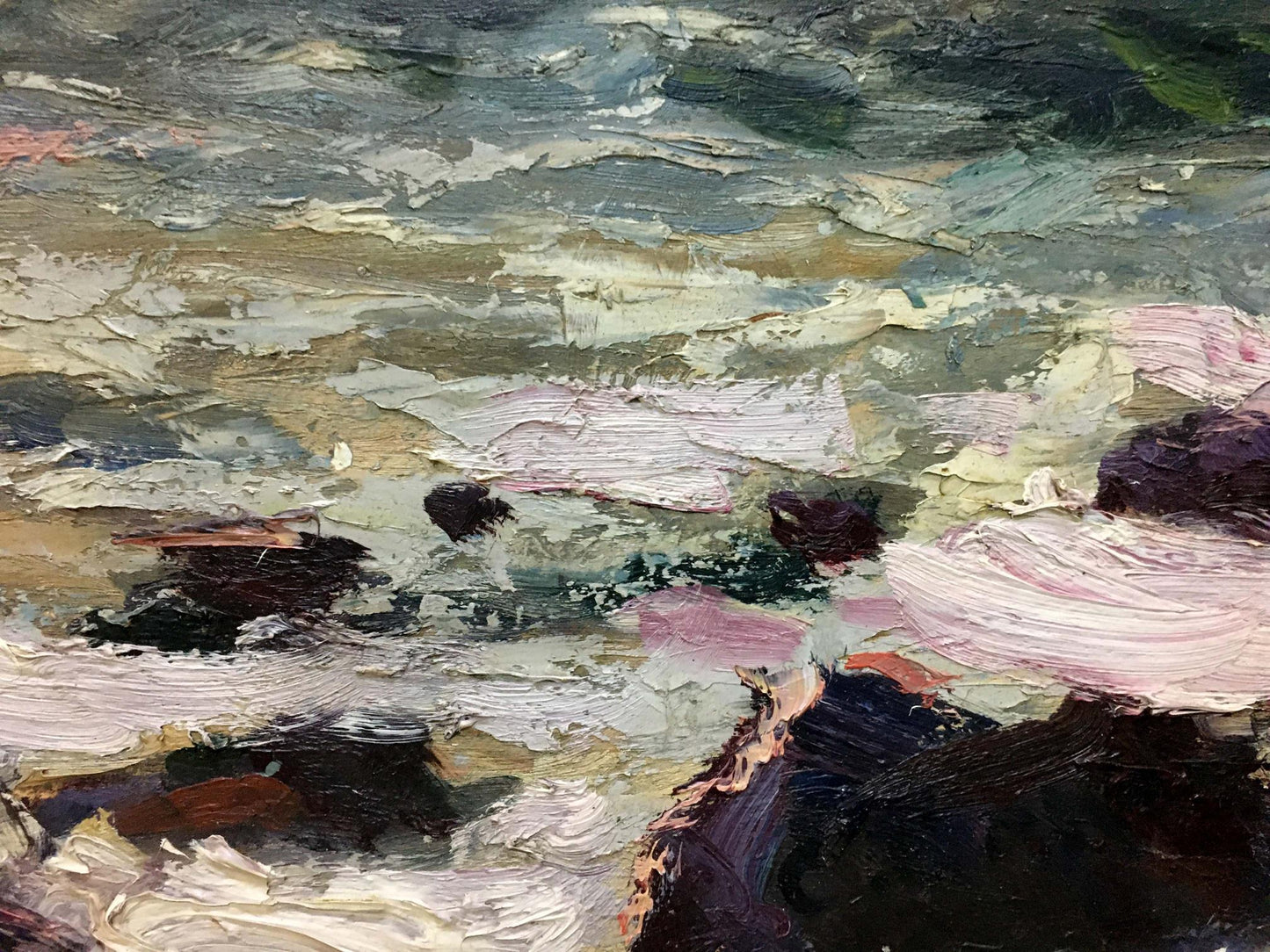 Oil painting Impending Storm by S. Sokolov, textured coastal scene
