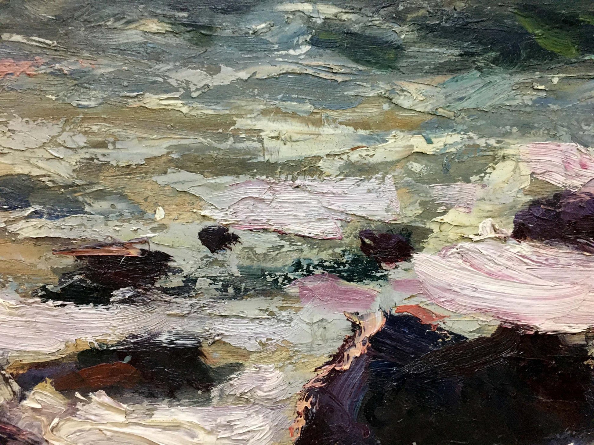 Oil painting Impending Storm by S. Sokolov, textured coastal scene