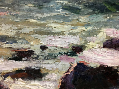 Oil painting Impending Storm by S. Sokolov, textured coastal scene