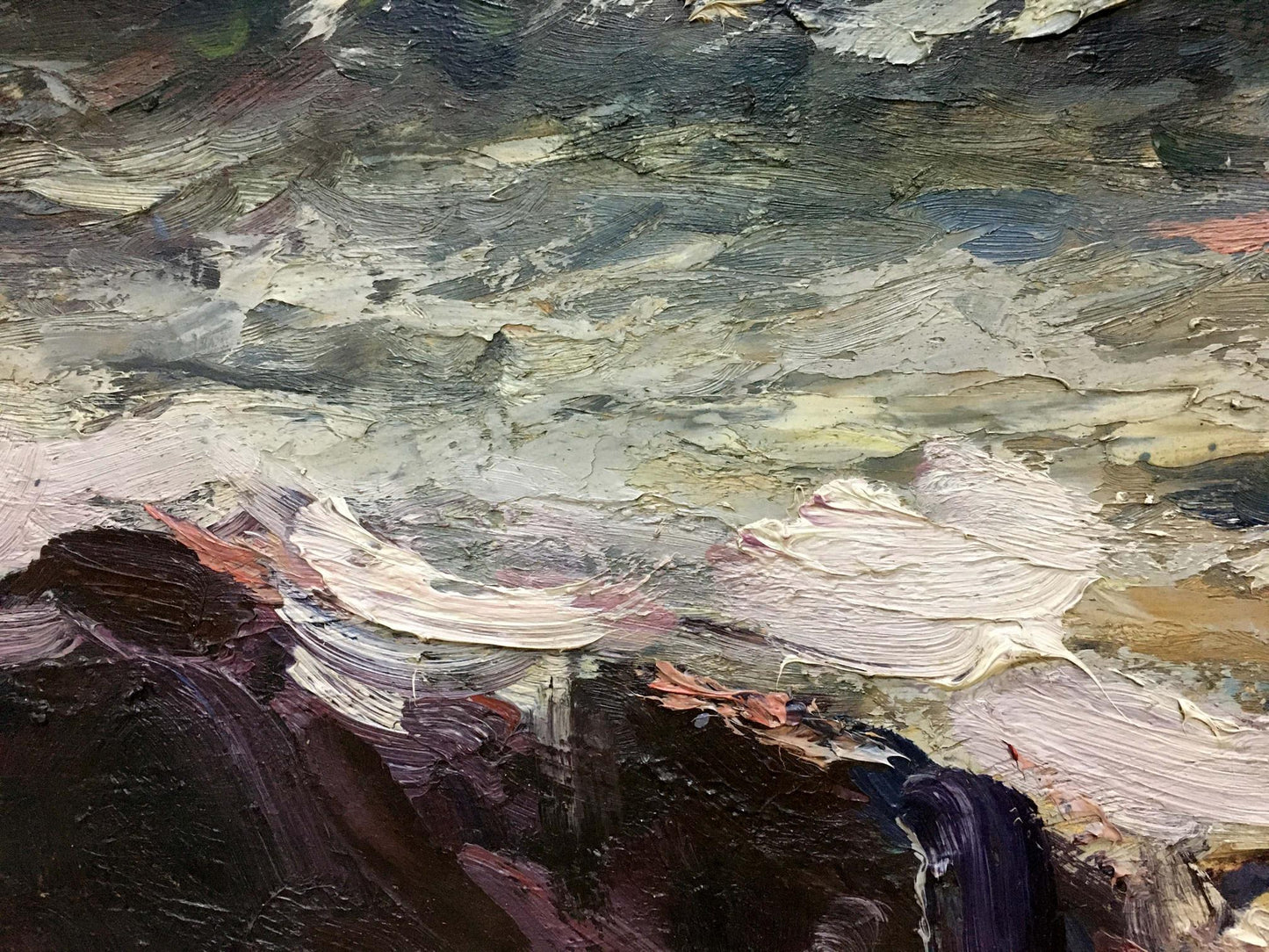 Textured oil painting of impending storm at sea by S. Sokolov