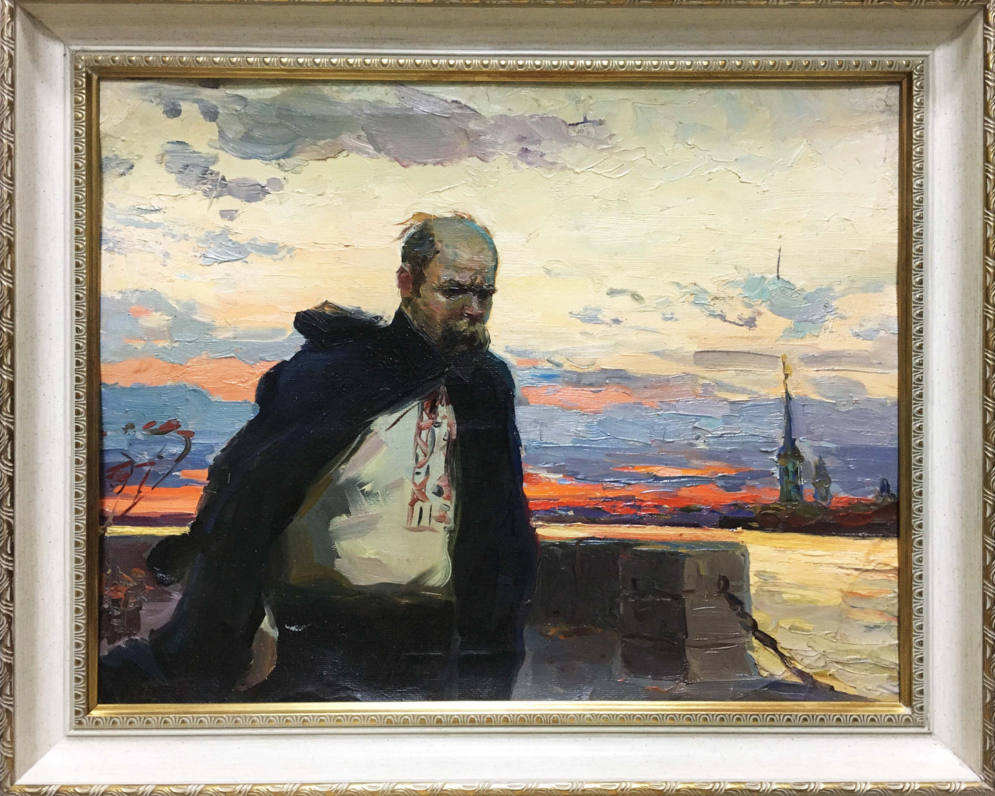 Framed oil painting of Taras Shevchenko by Bozhiy Mikhail Mikhailovich at sunset