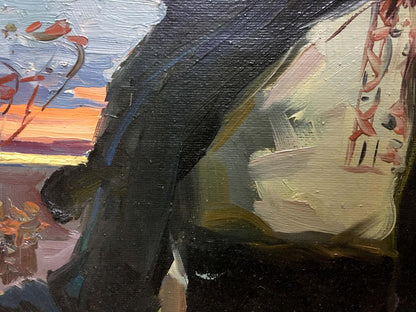 Oil painting Taras Shevchenko Bozhiy by Mikhail Mikhailovich textured black white orange sky