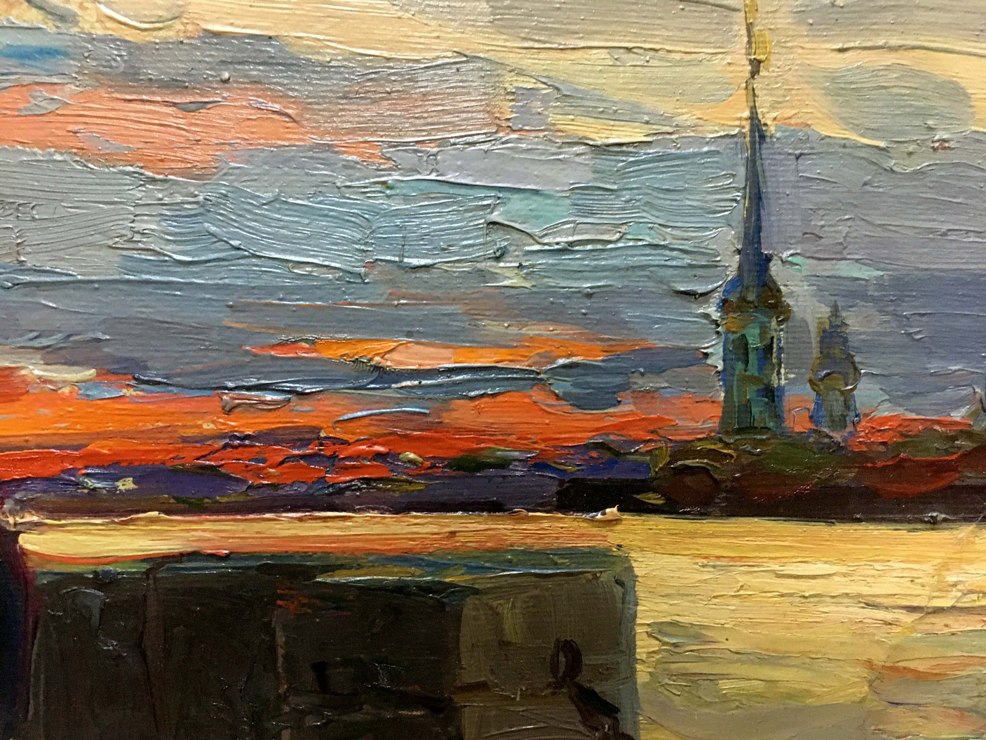 Oil painting of Taras Shevchenko Bozhiy church tower by Mikhail Mikhailovich