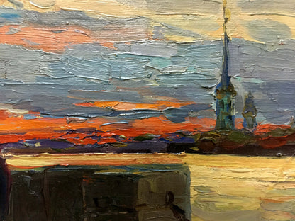 Oil painting of Taras Shevchenko Bozhiy church tower by Mikhail Mikhailovich