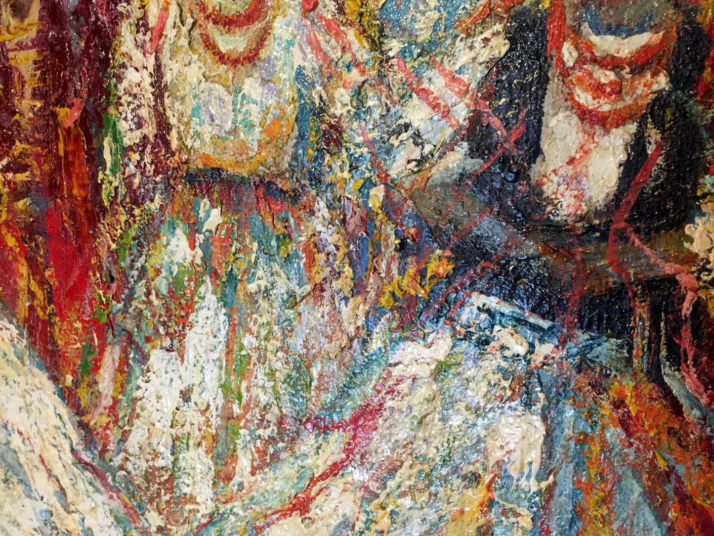 Oil painting Song Shary by Anatoly Ivanovich with bold red blue yellow strokes