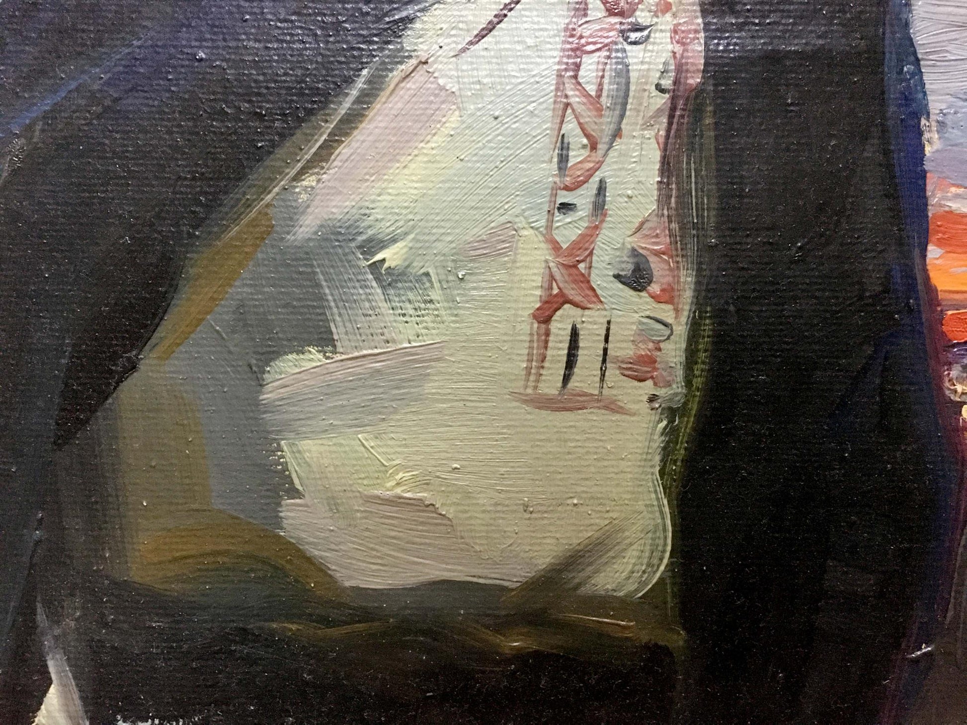 Oil painting Taras Shevchenko by Bozhiy Mikhail Mikhailovich, textured black white pink orange canvas