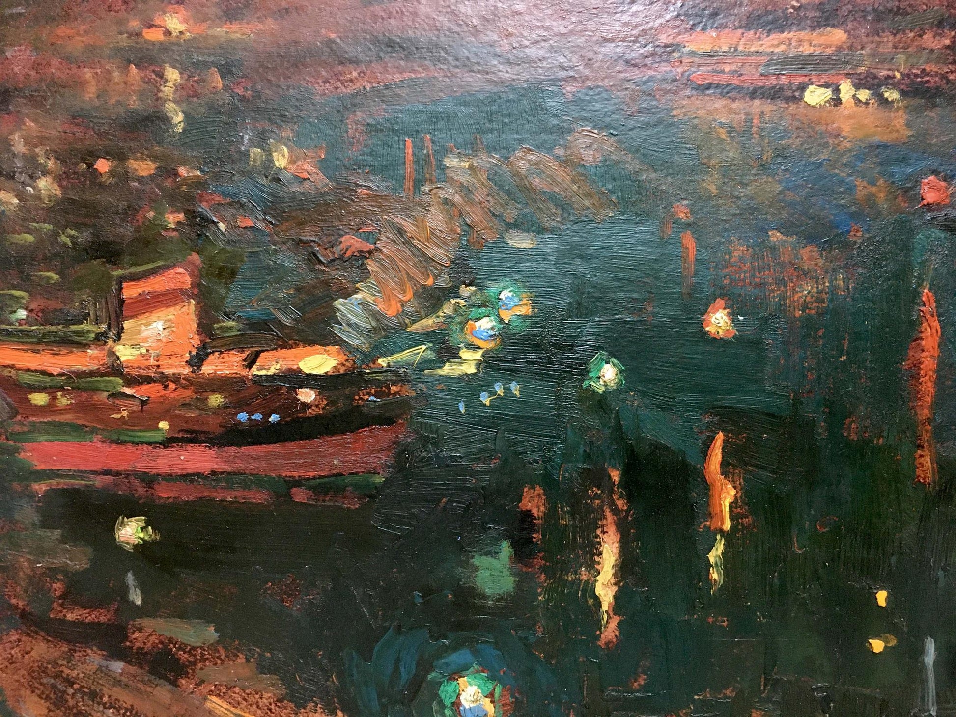 Oil painting Night port by Sakhnenko Victor Ivanovich, nighttime waterfront scene