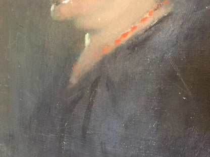 Oil painting Portrait of a Woman by Leonid Mikhailovich Stil, textured beige abstract