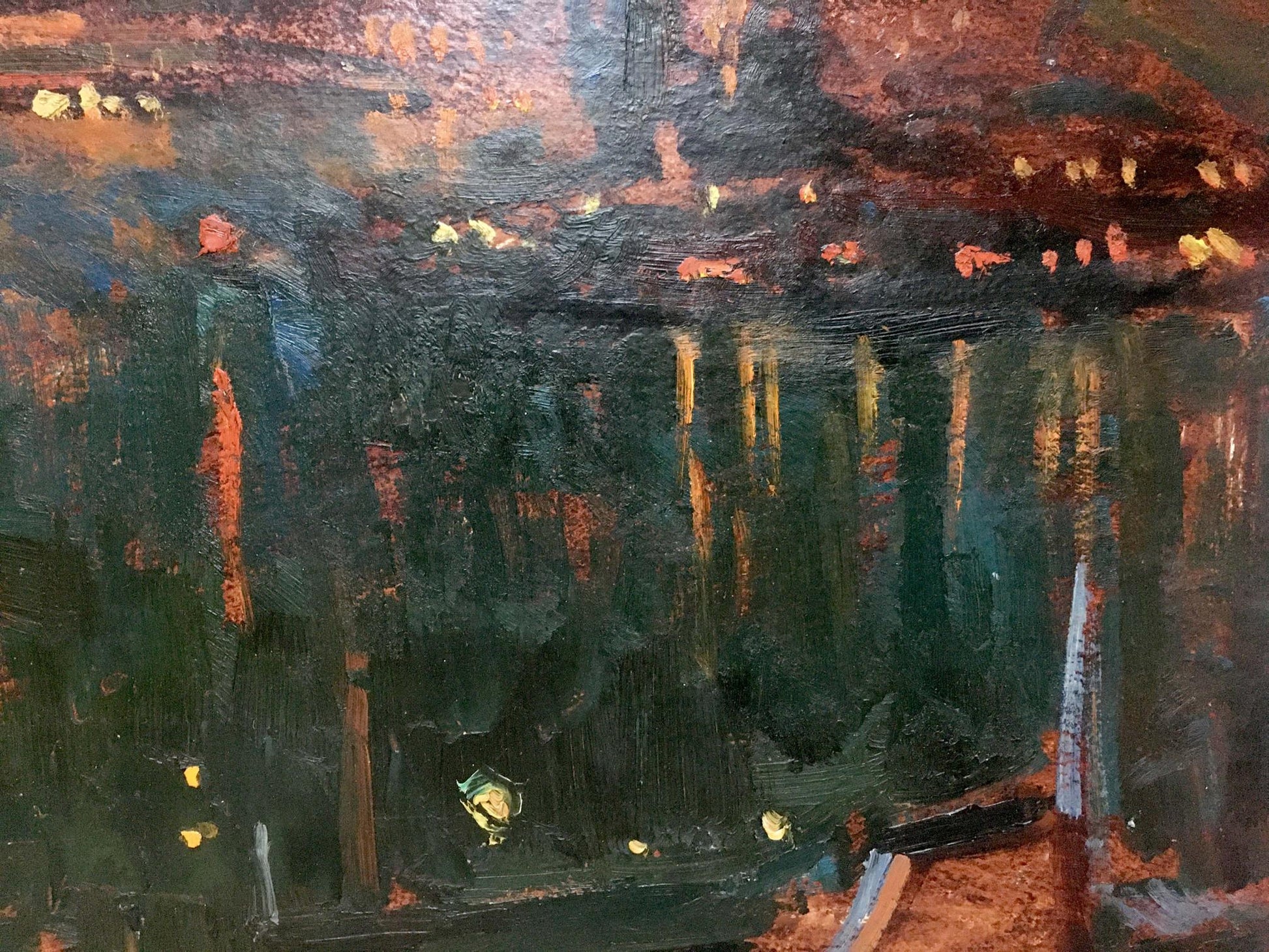 Oil painting Night port by Sakhnenko Victor Ivanovich, nighttime riverside scene
