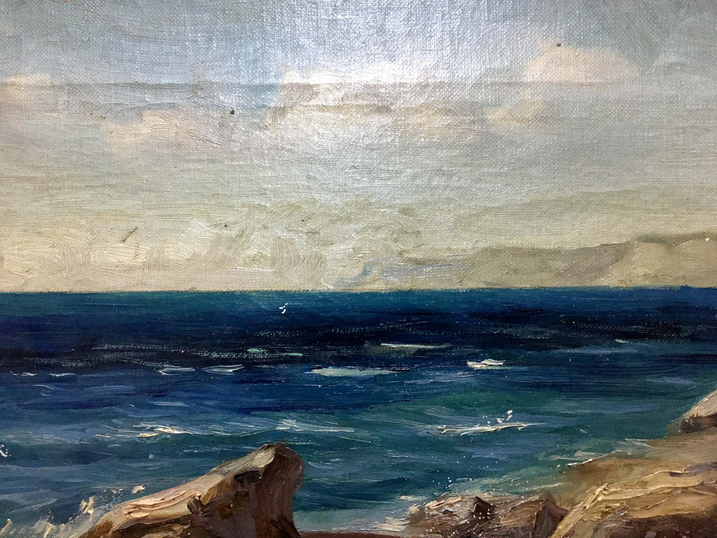 Oil painting Coast by Stepan Yarovoy: crashing waves on rocks