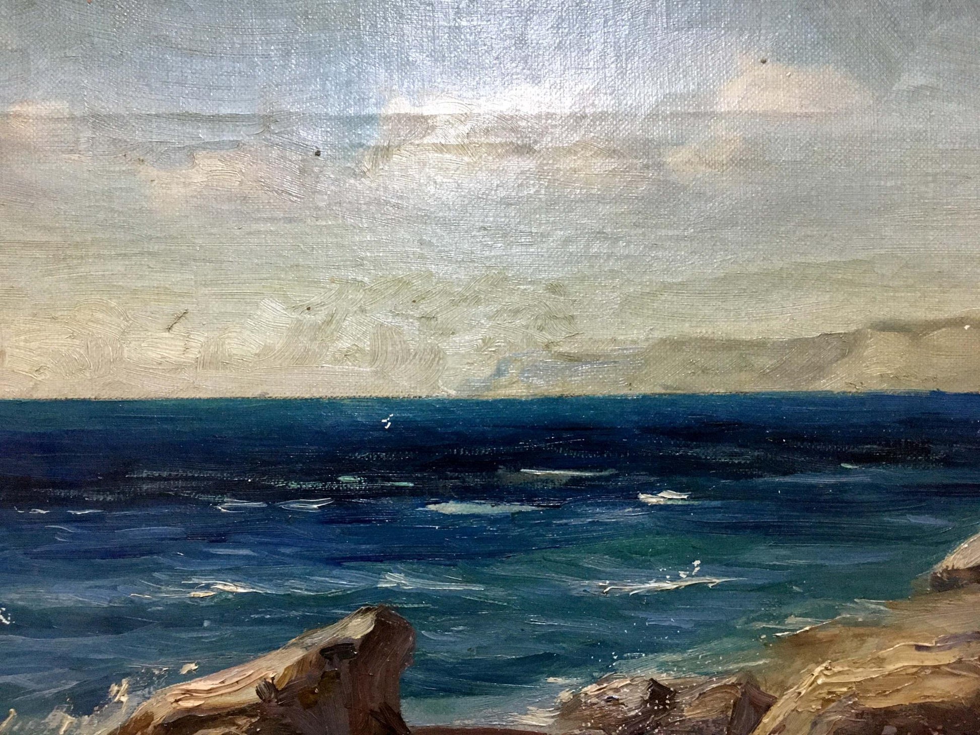Oil painting Coast by Stepan Yarovoy: crashing waves on rocks