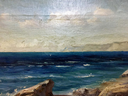 Oil painting Coast by Stepan Yarovoy: crashing waves on rocks