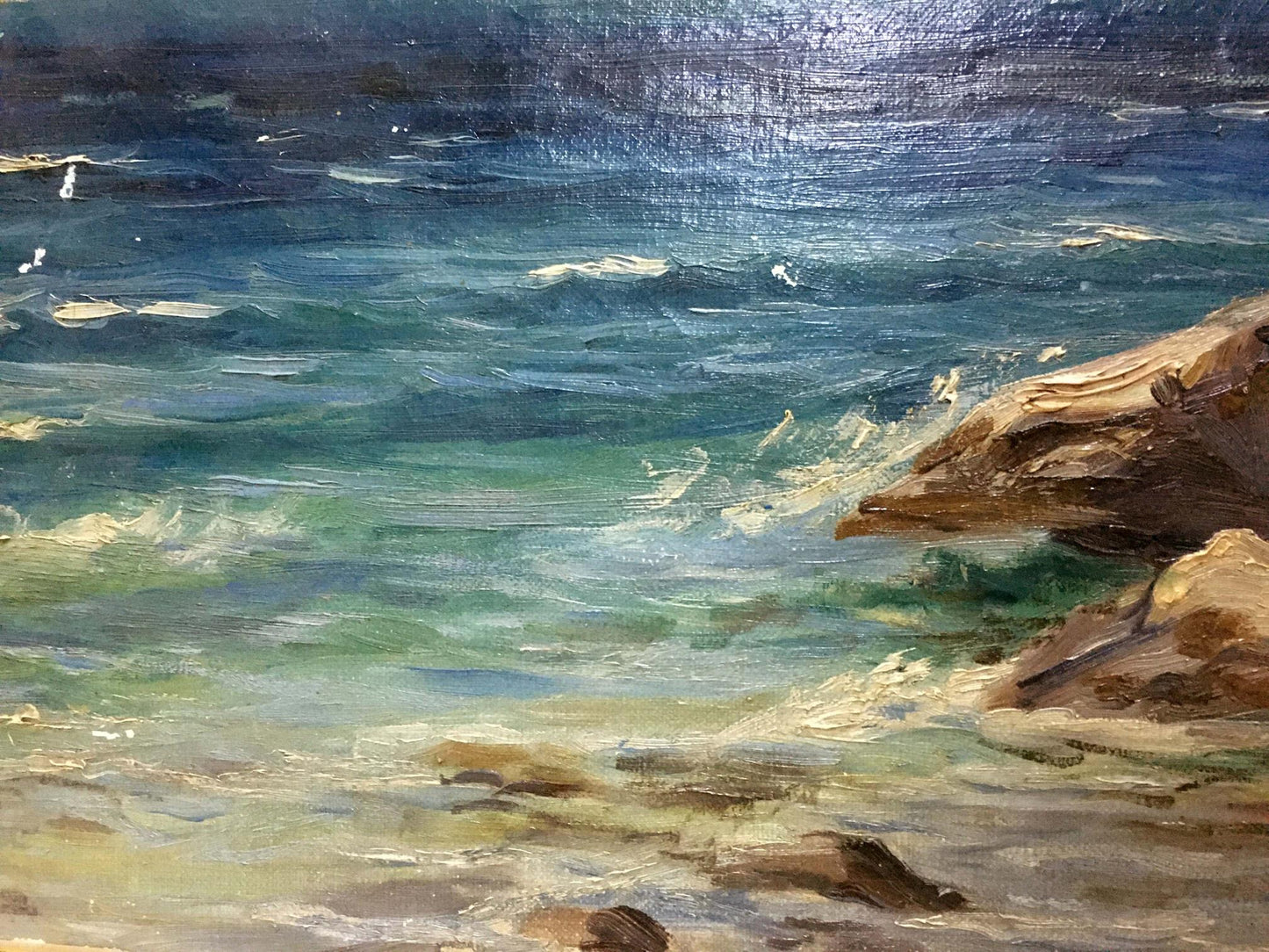 Oil painting Coast by Stepan Yarovoy: turbulent waves on rocks