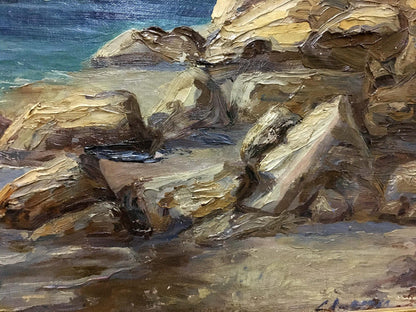 Oil painting Coast by Stepan Yarovoy: textured coastal rocks