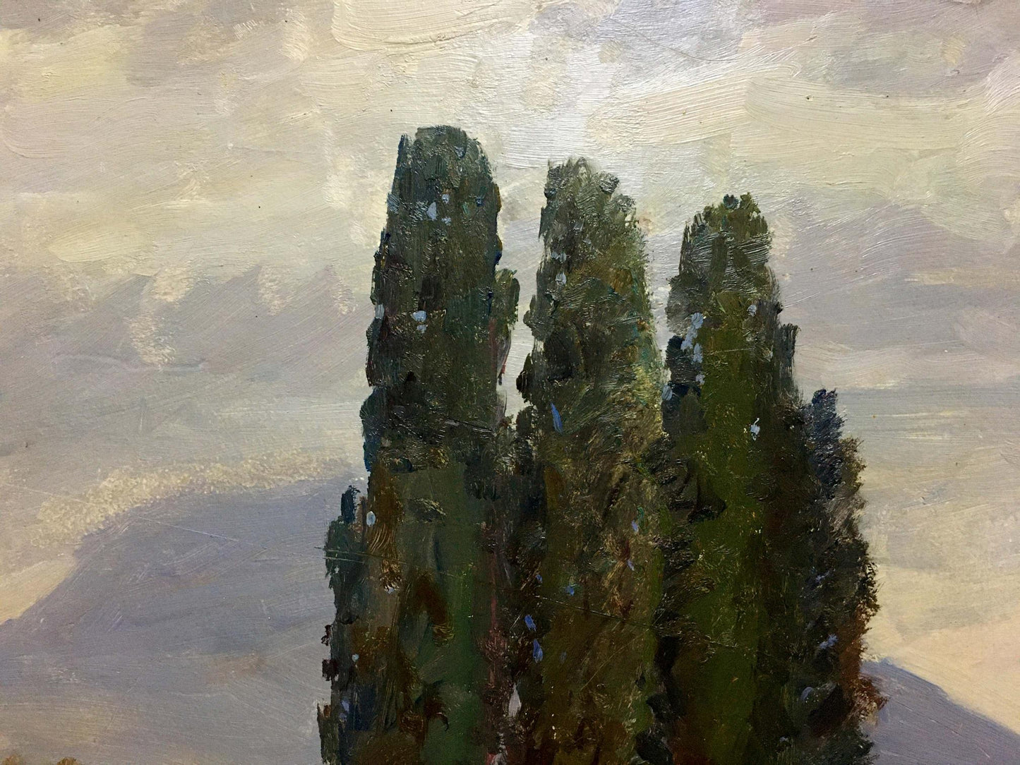 Oil painting Shore landscape I.V. Kisil: three slender cypress trees