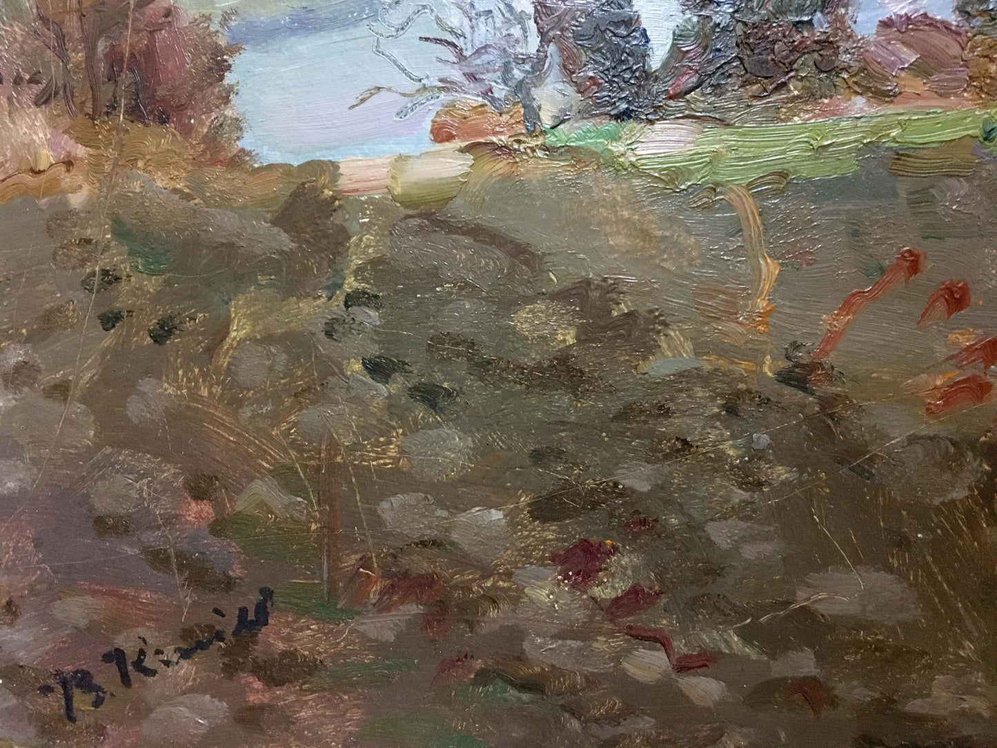 Oil painting Shore landscape by I. V. Kisil in earthy tones
