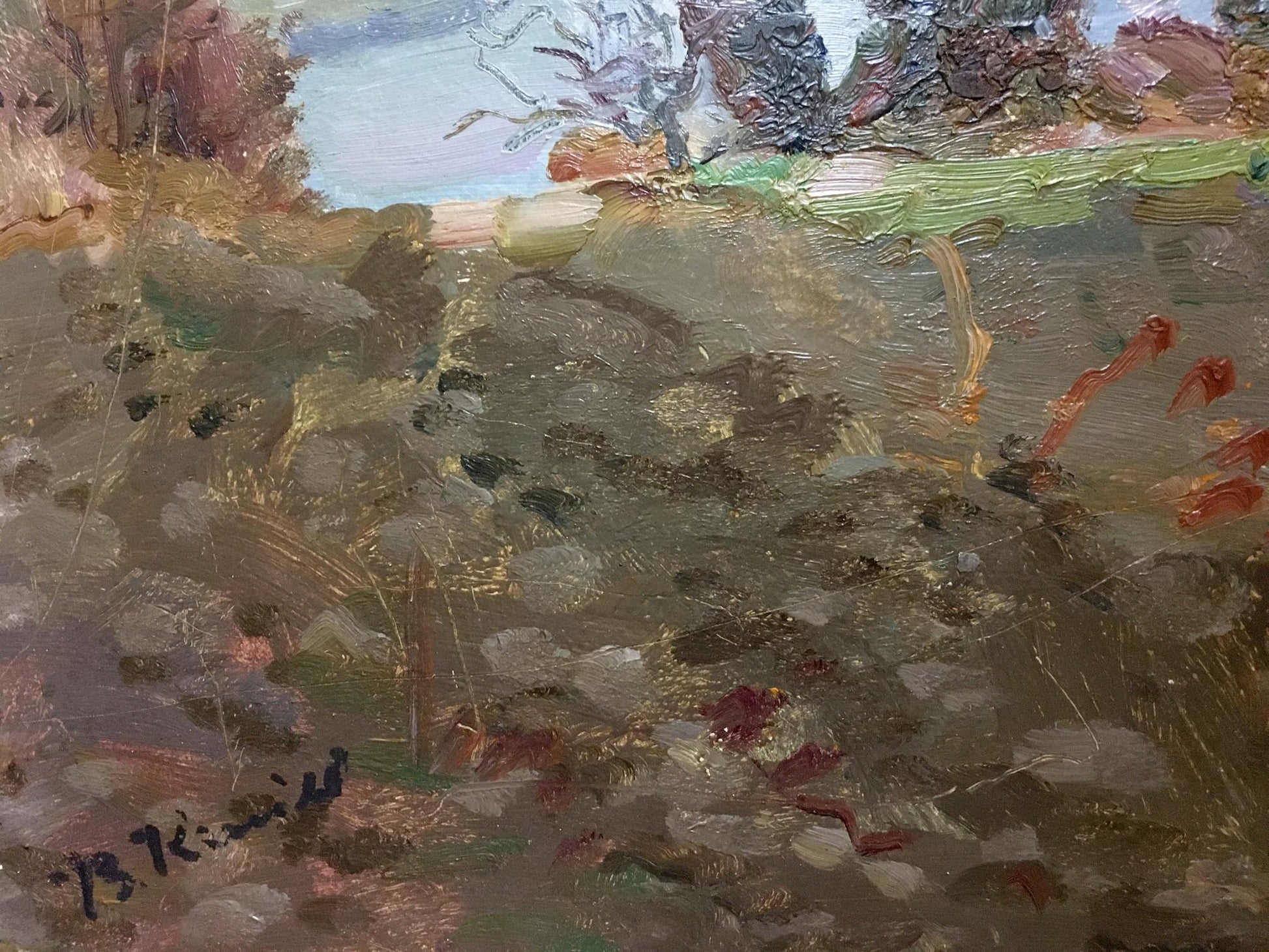 Oil painting Shore landscape by I. V. Kisil in earthy tones