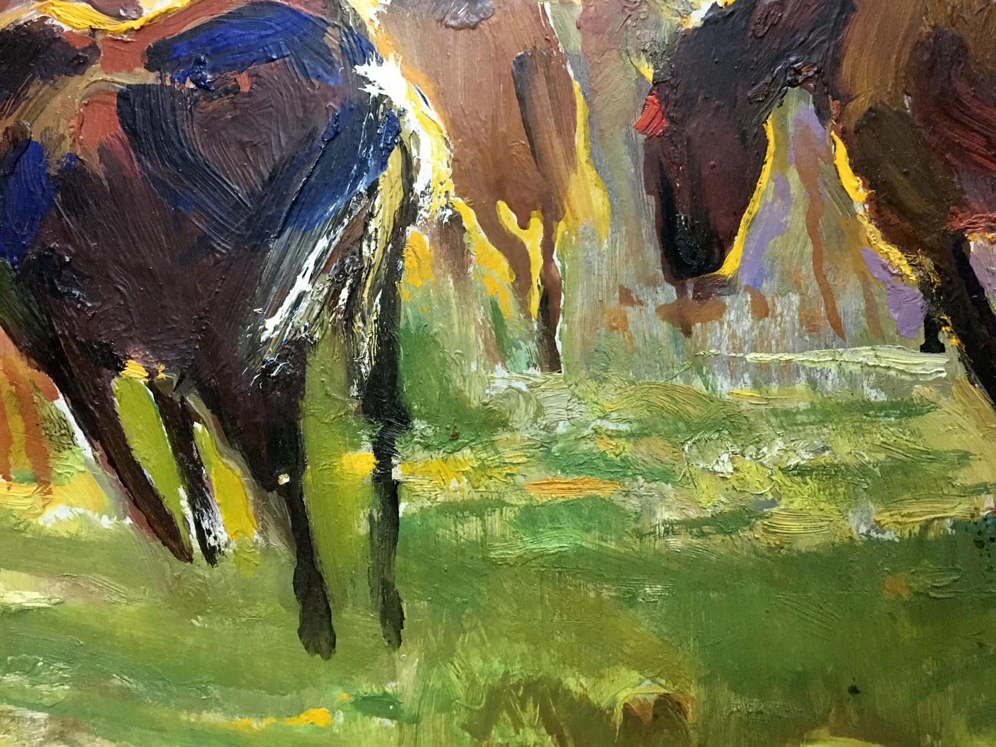 Vibrant impressionist oil painting of horses in motion by unknown artist