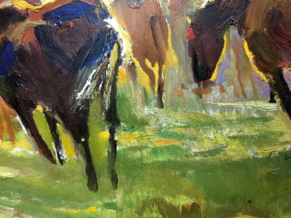 Vibrant impressionist oil painting of horses in motion by unknown artist